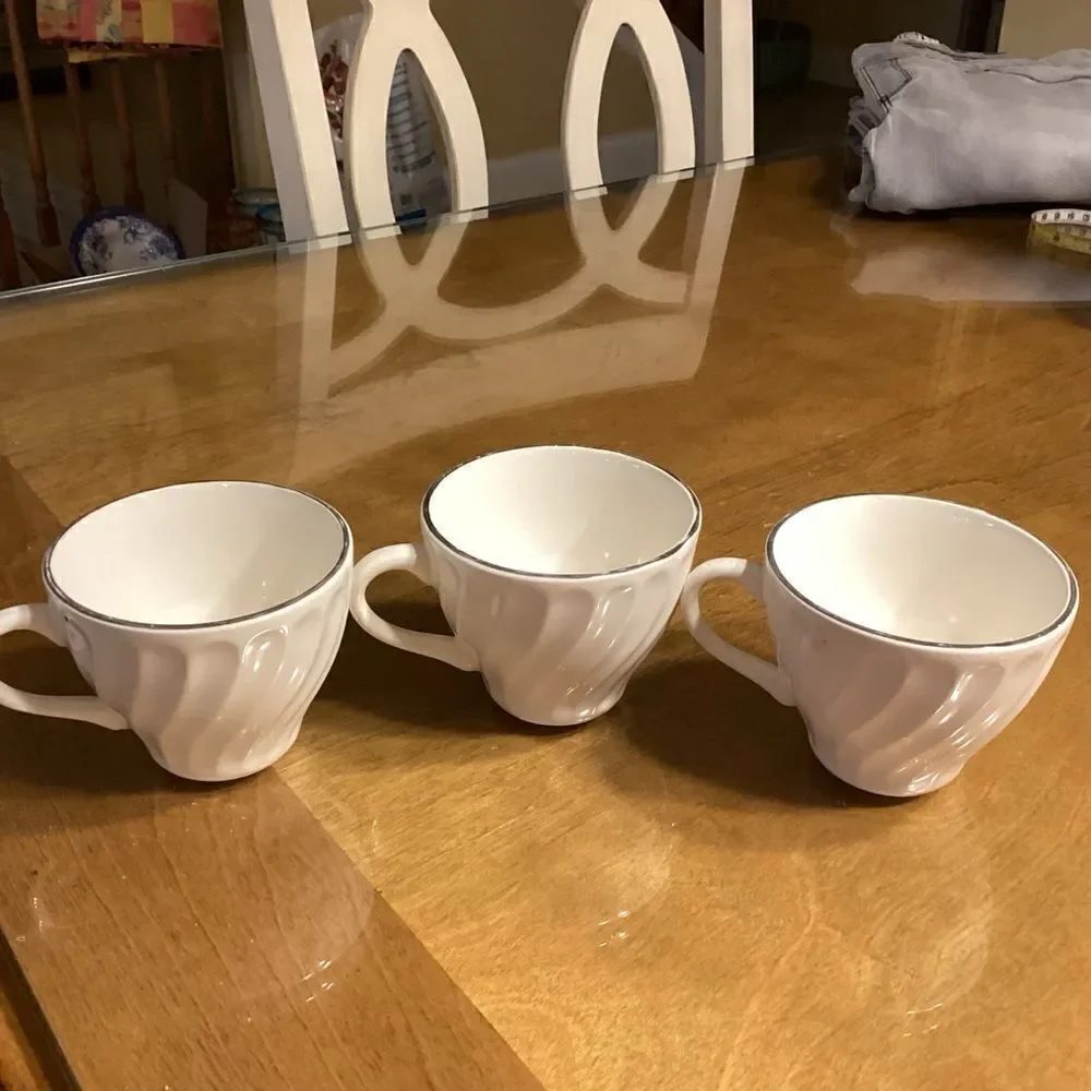 Set of 3 White China with Rose Print Tea/Coffee Cups
